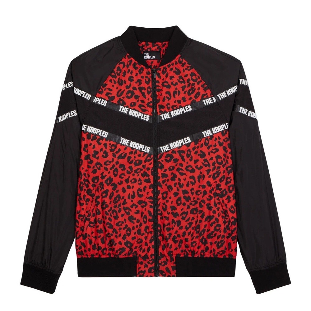 The Kooples‎ Pop Leo Leopard Print Logo Tape Bomber Jacket Men's Small NEW